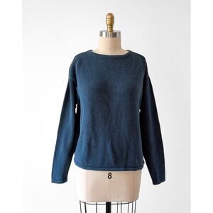 Chris Triola Teal Blue 100% Cotton Textured Boatneck Hand Made Top (S)